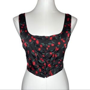 Mixed Thread LA Cherry Print Corset Style Top